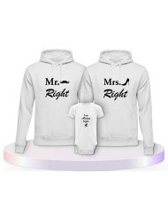 Mr. Mrs. und Always Right Familienset Hoodies mit Babybody | Paarpulli