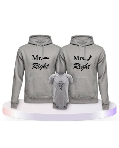 Mr. Mrs. und Always Right Familienset Hoodies mit Babybody | Paarpulli