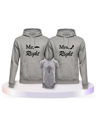 Mr. Mrs. und Always Right Familienset Hoodies mit Babybody | Paarpulli