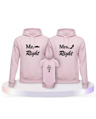 Mr. Mrs. und Always Right Familienset Hoodies mit Babybody | Paarpulli