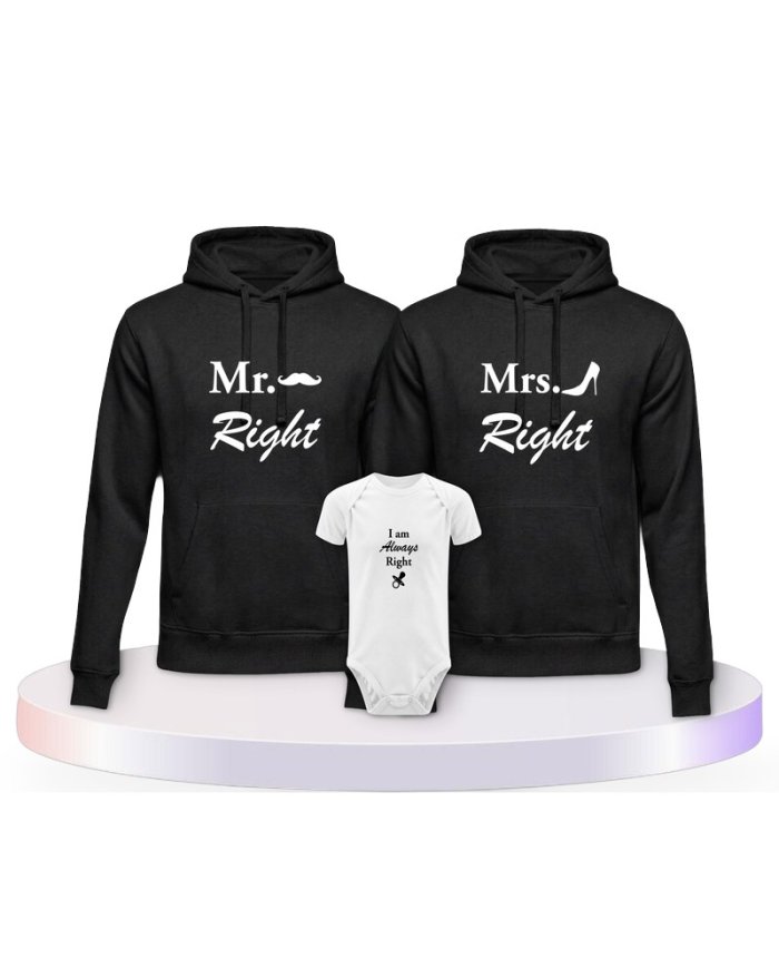 Mr. Mrs. und Always Right Familienset Hoodies mit Babybody | Paarpulli