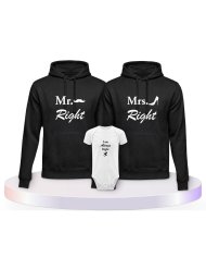 Mr. Mrs. und Always Right Familienset Hoodies mit Babybody | Paarpulli
