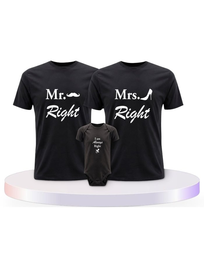 Familienlook T-Shirts mit Mr. Mrs. und Always Right | Paarpulli