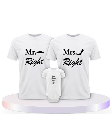 Familienlook T-Shirts mit Mr. Mrs. und Always Right | Paarpulli