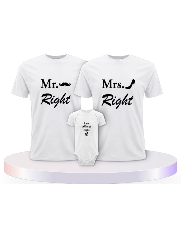 Familienlook T-Shirts mit Mr. Mrs. und Always Right | Paarpulli
