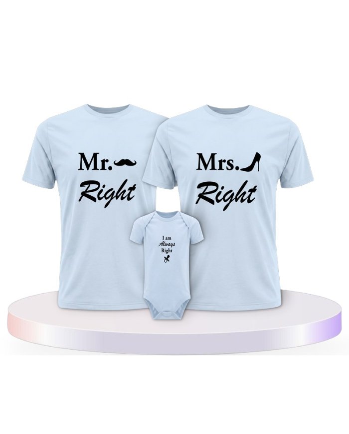 Familienlook T-Shirts mit Mr. Mrs. und Always Right | Paarpulli
