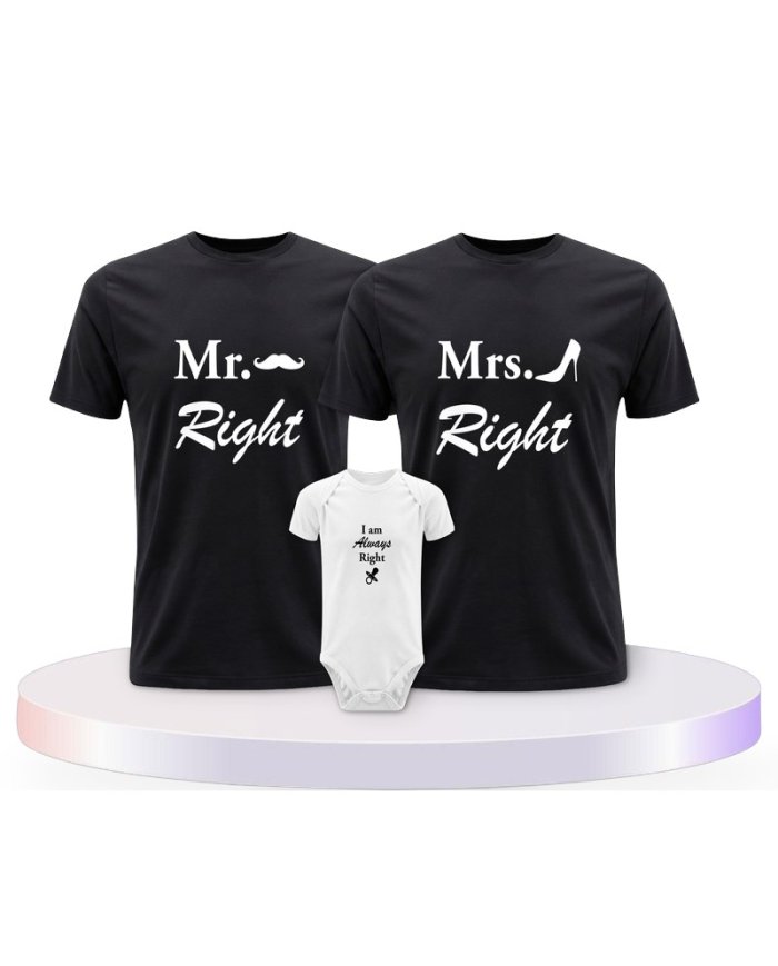 Familienlook T-Shirts mit Mr. Mrs. und Always Right | Paarpulli