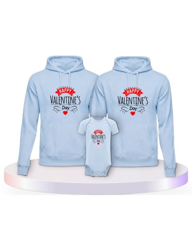 Happy Valentinstag Familienset Hoodies mit Babybody | Paarpulli