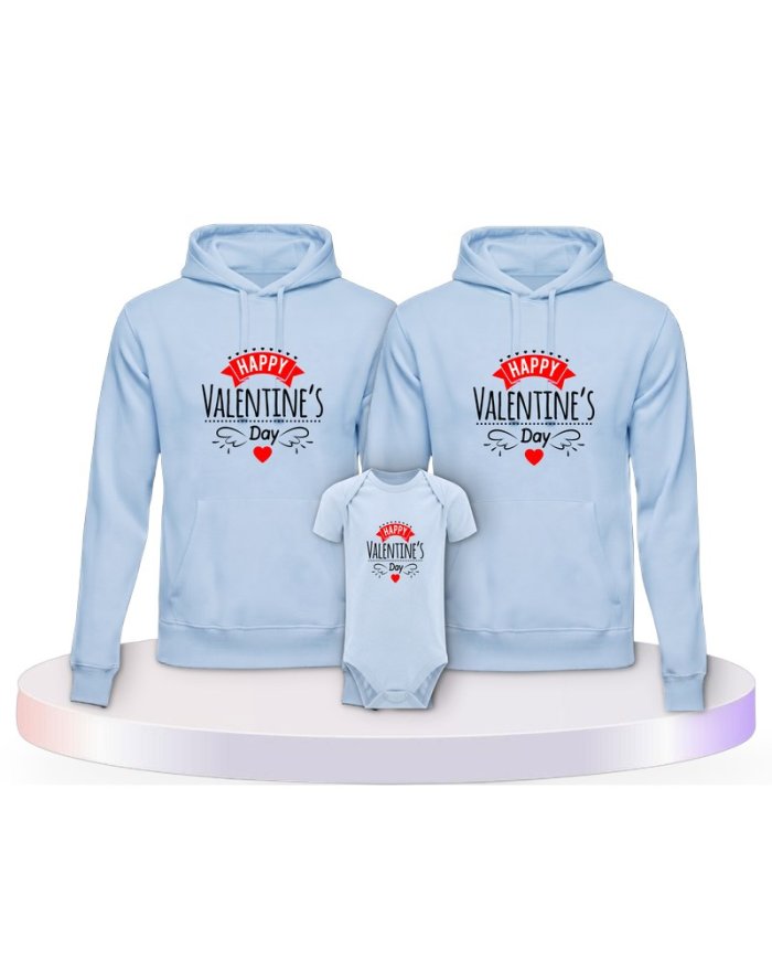 Happy Valentinstag Familienset Hoodies mit Babybody | Paarpulli
