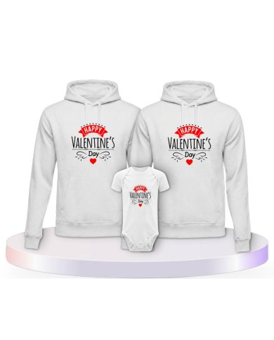 Happy Valentinstag Familienset Hoodies mit Babybody | Paarpulli