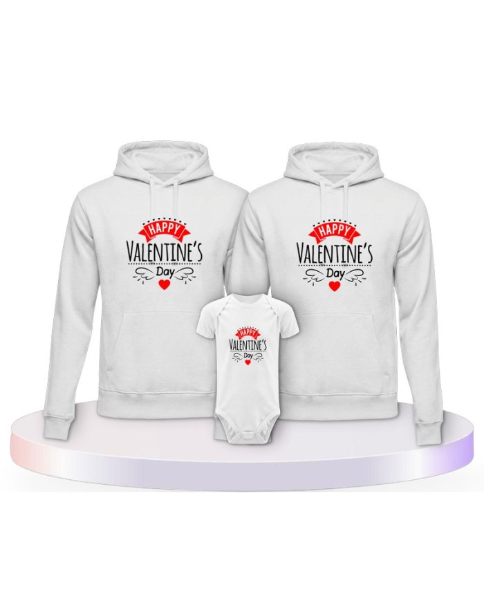 Happy Valentinstag Familienset Hoodies mit Babybody | Paarpulli