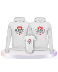 Happy Valentinstag Familienset Hoodies mit Babybody | Paarpulli