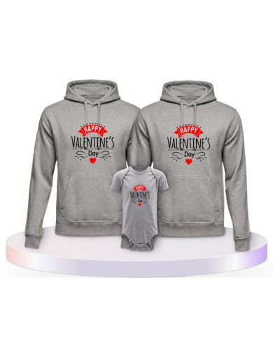 Happy Valentinstag Familienset Hoodies mit Babybody | Paarpulli