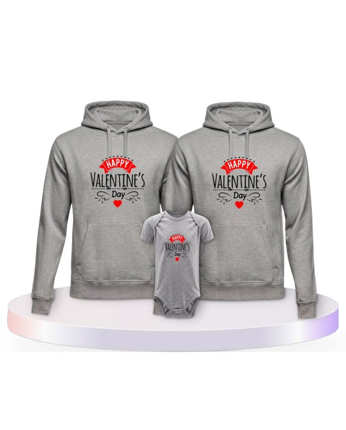 Happy Valentinstag Familienset Hoodies mit Babybody | Paarpulli
