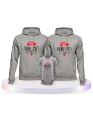 Happy Valentinstag Familienset Hoodies mit Babybody | Paarpulli