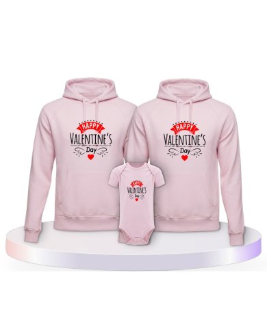 Happy Valentinstag Familienset Hoodies mit Babybody | Paarpulli
