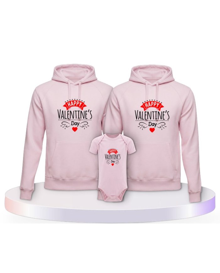 Happy Valentinstag Familienset Hoodies mit Babybody | Paarpulli