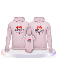 Happy Valentinstag Familienset Hoodies mit Babybody | Paarpulli