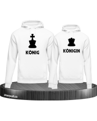 König und Königin mit Schachfiguren bedruckt als Partnerlook Hoodie-Set in weiß