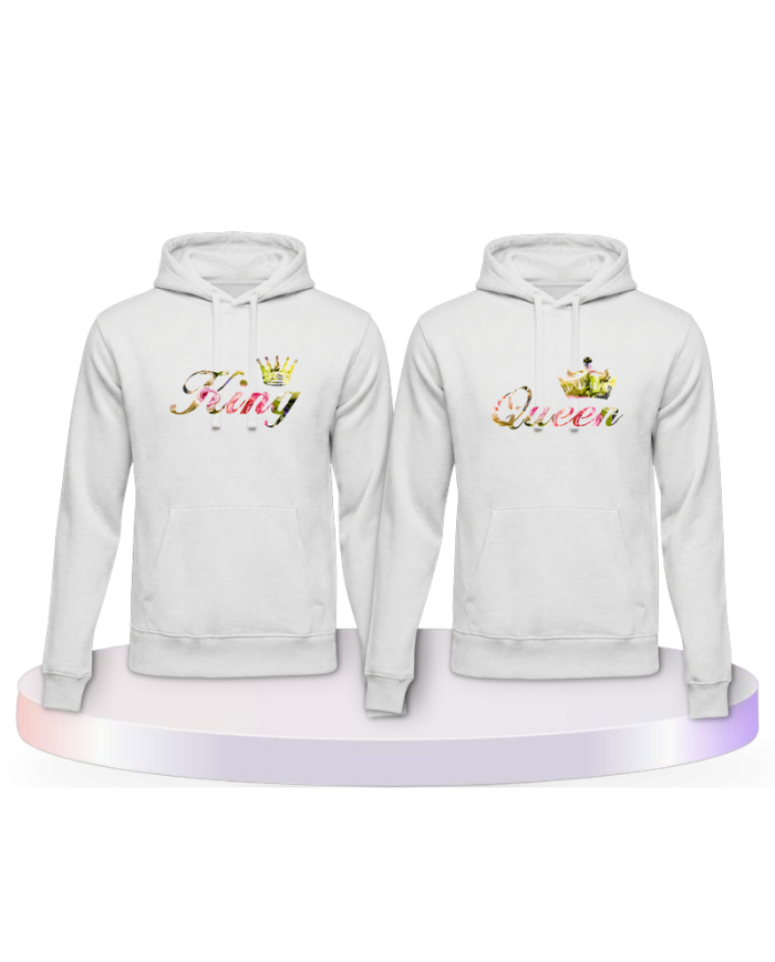 King und Queen Blumenmuster Couple Hoodies kaufen | Paarpulli