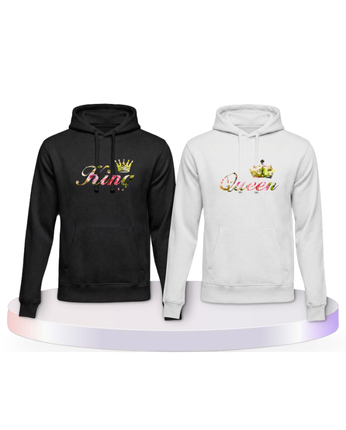 King und Queen Blumenmuster Couple Hoodies kaufen | Paarpulli