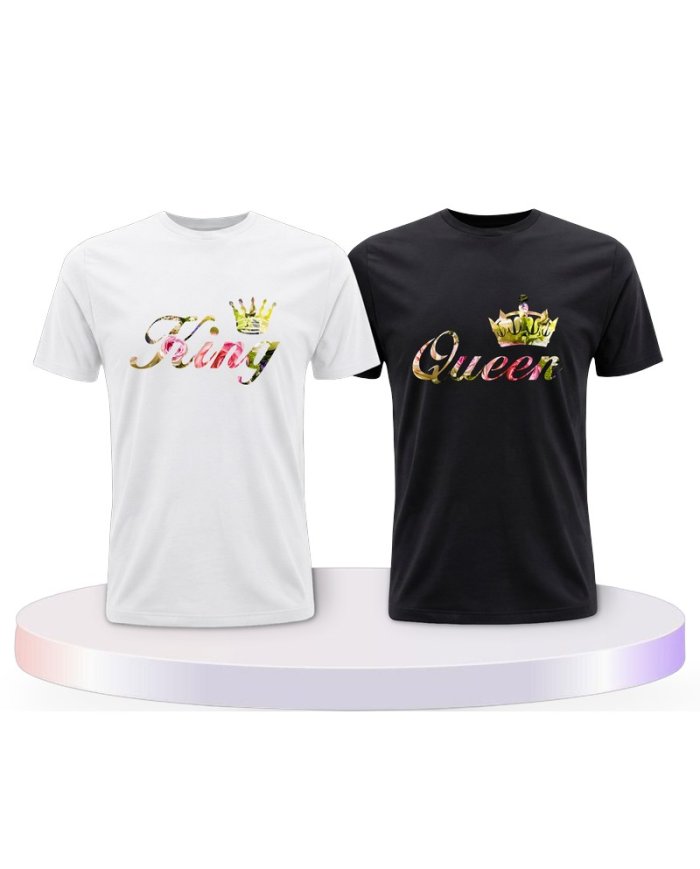 Gemeinsamer Look: King und Queen Blumenmuster T-Shirts | Paarpulli