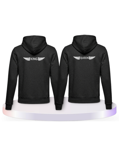 Partnerlook Hoodies mit King & Queen mit Engelsflügel | Paarpulli