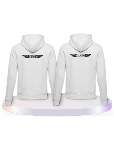Partnerlook Hoodies mit King & Queen mit Engelsflügel | Paarpulli