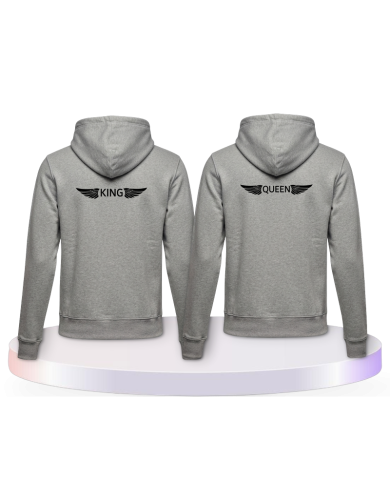 Partnerlook Hoodies mit King & Queen mit Engelsflügel | Paarpulli