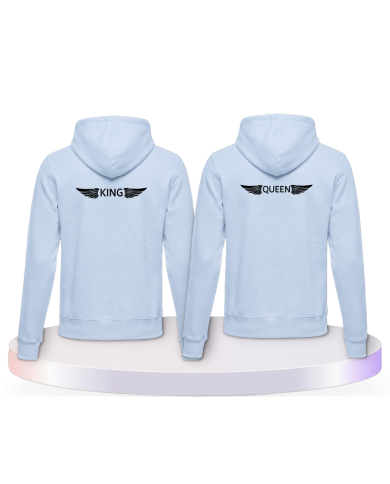 Partnerlook Hoodies mit King & Queen mit Engelsflügel | Paarpulli