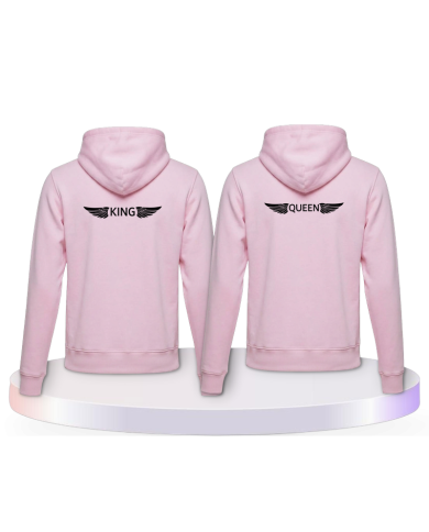 Partnerlook Hoodies mit King & Queen mit Engelsflügel | Paarpulli