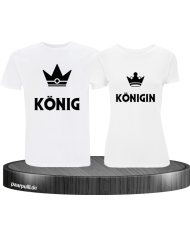 König und Königin mit kleinen Kronen bedruckt auf der brust in weiß als partnerlook tshirts