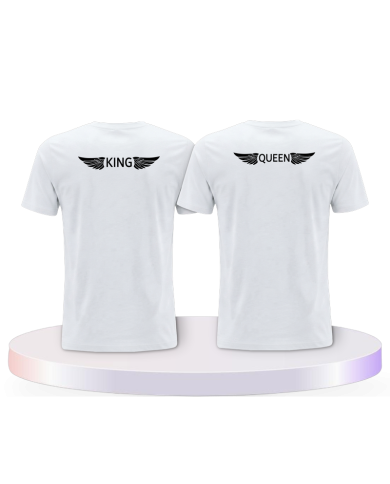 Partnerlook T-Shirts mit King & Queen mit Engelsflügel | Paarpulli