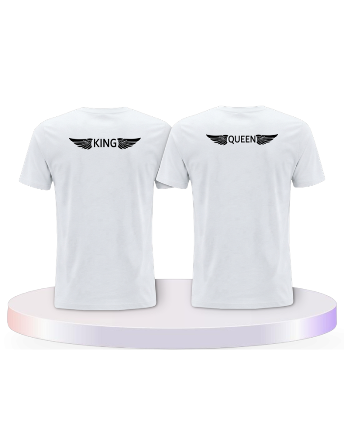 Partnerlook T-Shirts mit King & Queen mit Engelsflügel | Paarpulli