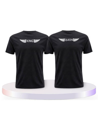Partnerlook T-Shirts mit King & Queen mit Engelsflügel | Paarpulli