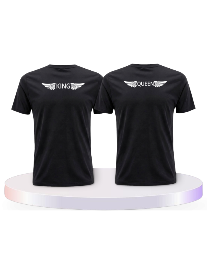 Partnerlook T-Shirts mit King & Queen mit Engelsflügel | Paarpulli