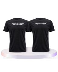 Partnerlook T-Shirts mit King & Queen mit Engelsflügel | Paarpulli