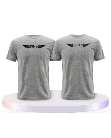 Partnerlook T-Shirts mit King & Queen mit Engelsflügel | Paarpulli
