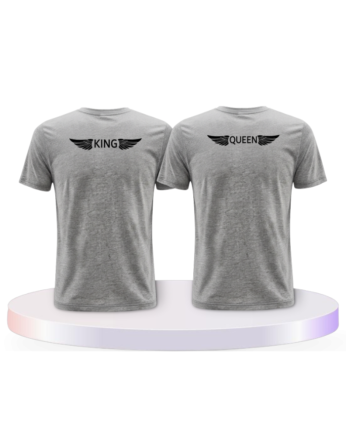 Partnerlook T-Shirts mit King & Queen mit Engelsflügel | Paarpulli