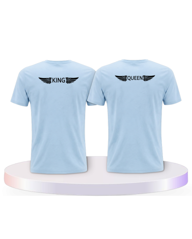 Partnerlook T-Shirts mit King & Queen mit Engelsflügel | Paarpulli