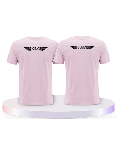 Partnerlook T-Shirts mit King & Queen mit Engelsflügel | Paarpulli