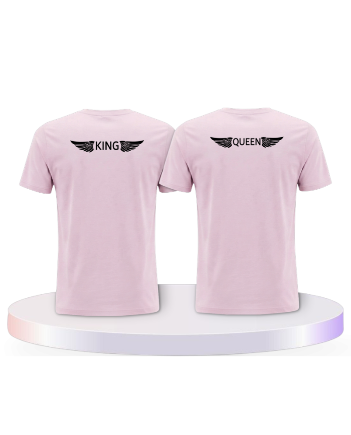 Partnerlook T-Shirts mit King & Queen mit Engelsflügel | Paarpulli
