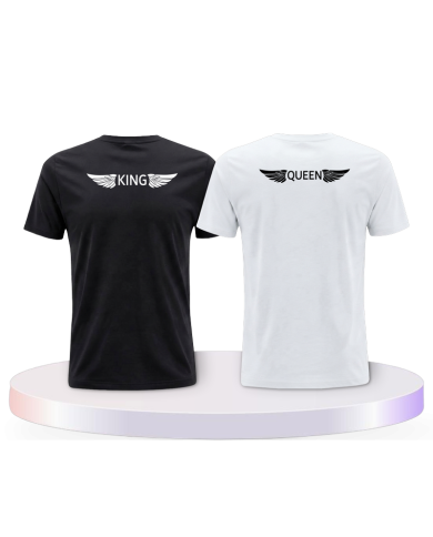 Partnerlook T-Shirts mit King & Queen mit Engelsflügel | Paarpulli