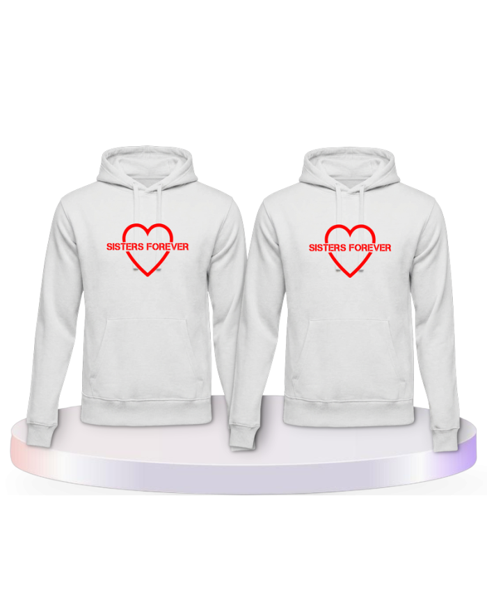 Gemeinsamer Look: Sisters Forever mit Herz Hoodies | Paarpulli