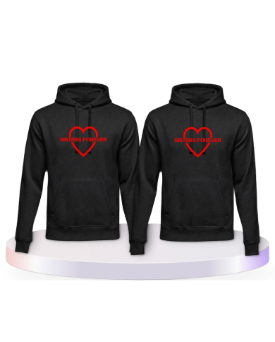 Gemeinsamer Look: Sisters Forever mit Herz Hoodies | Paarpulli