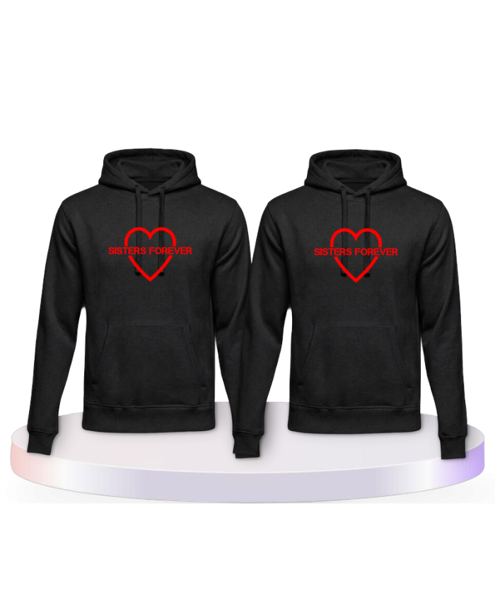 Gemeinsamer Look: Sisters Forever mit Herz Hoodies | Paarpulli