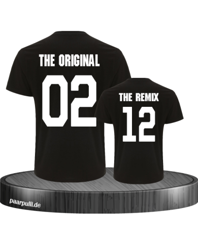 The Original und The Remix Partnerlook Shirts für Vater und Sohn in schwarz.