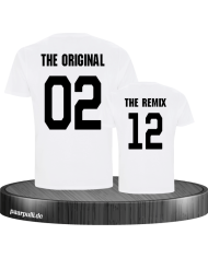 The Original und The Remix Partnerlook Shirts für Vater und Sohn in weiß.