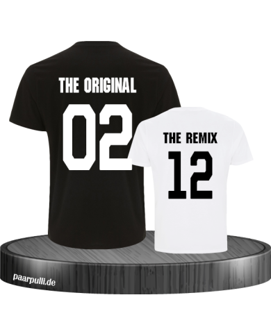 The Original und The Remix Partnerlook Shirts für Vater und Sohn in schwarz-weiß.