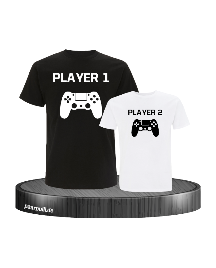 Vater und Sohn T-Shirt Set Controller Player in schwarz weiß